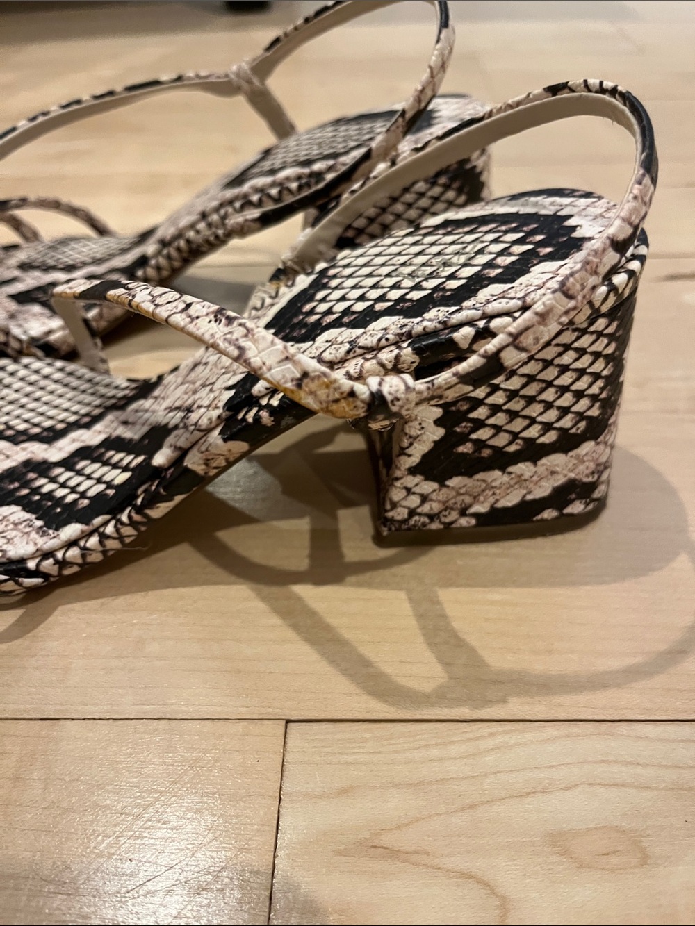 Zara Black & Cream Snake-Print Strappy Sandals - Picture 3 of 8